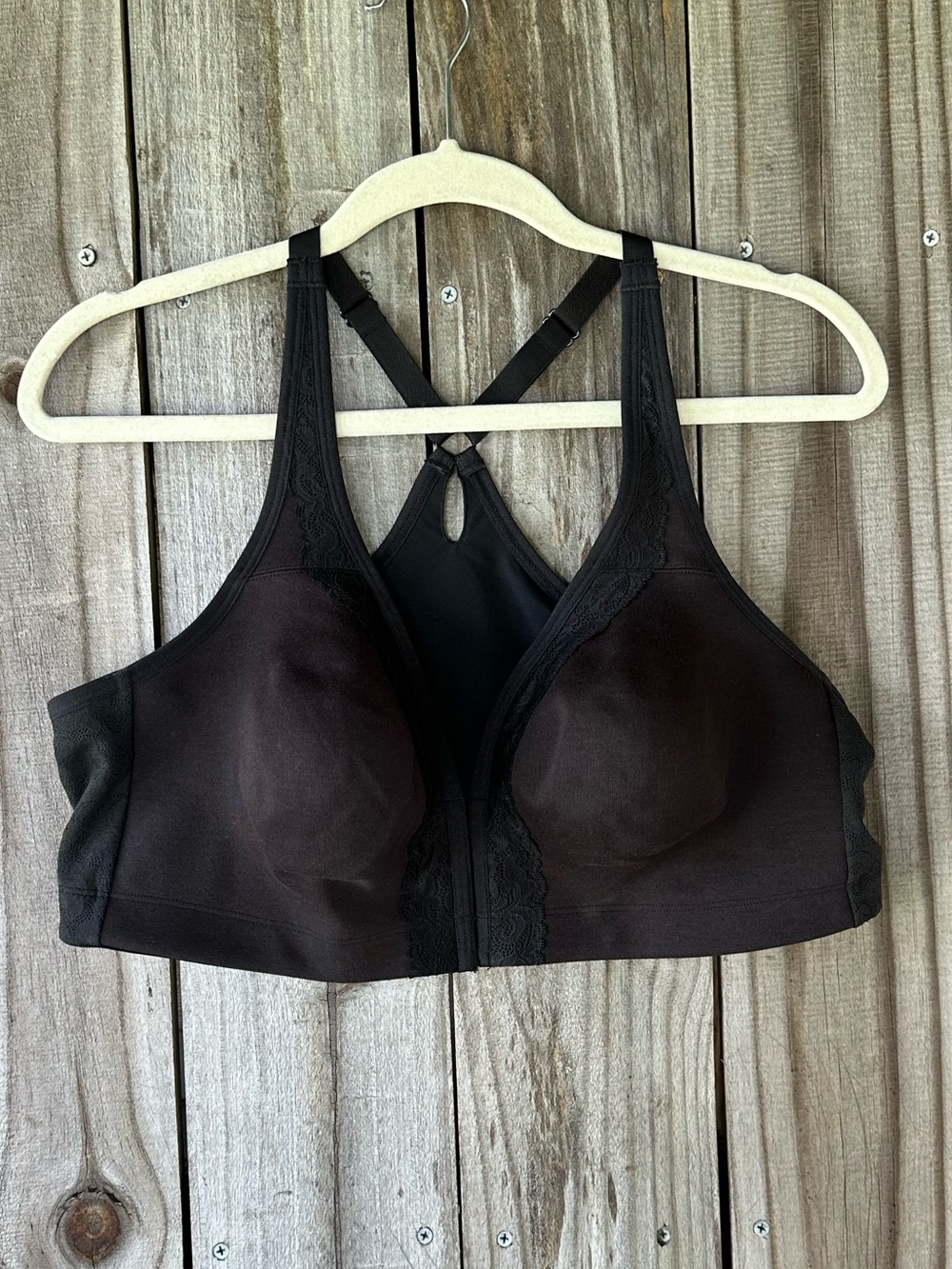 Cacique by Lane Bryant Black Front Close Support Bra Racerback Size 44C